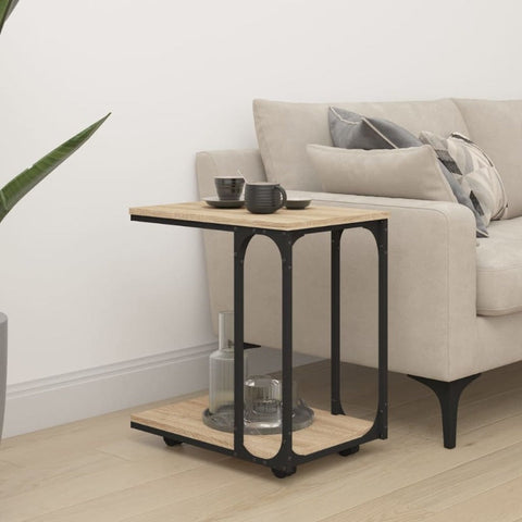 Side Table With Wheels Sonoma Oak 50X35x55.5Cm Engineered Wood