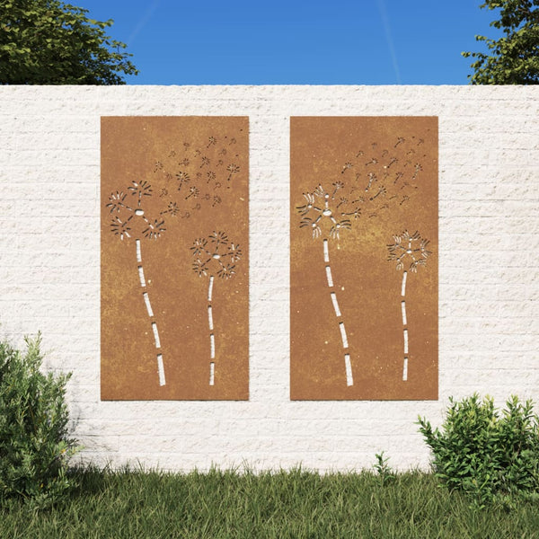 Garden Wall Decorations 2Pcs 105X55cm Corten Steel Flower Design Ornaments & Statues