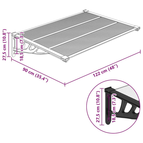 Vidaxl Door Canopy Black And Transparent 122X90 Cm Polycarbonate Awning & Canopy Parts