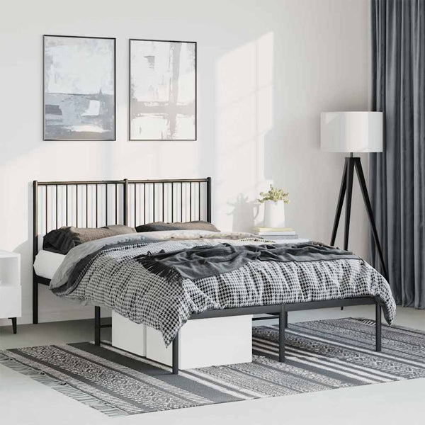 Metal Bed Frame With Headboard Black 137X187 Cm Double Double Bed Frames