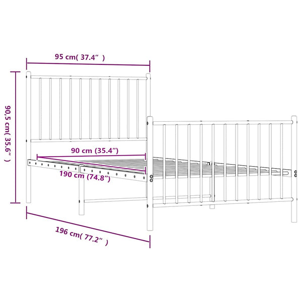 Vidaxl Metal Bed Frame Without Mattress Footboard Black 90X190 Cm Single Bed Frames
