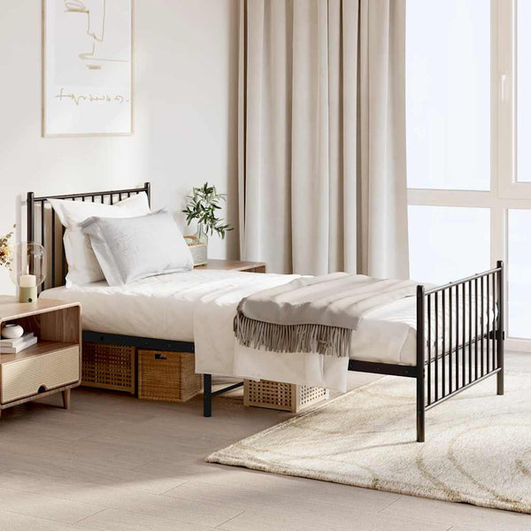 Vidaxl Metal Bed Frame Without Mattress Footboard Black 90X190 Cm Single Bed Frames