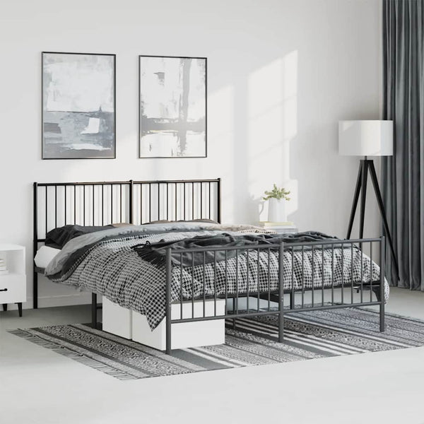 Metal Bed Frame With Headboard And Footboard Black 153X203 Cm Queen Queen Bed Frames