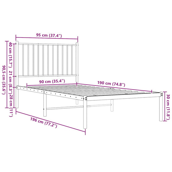 Vidaxl Metal Bed Frame Without Mattress Headboard White 90X190 Cm Single Bed Frames