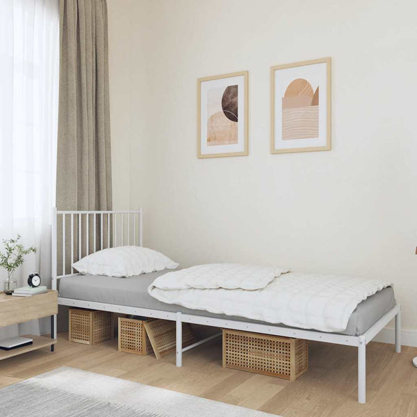 Vidaxl Metal Bed Frame Without Mattress Headboard White 90X190 Cm Single Bed Frames