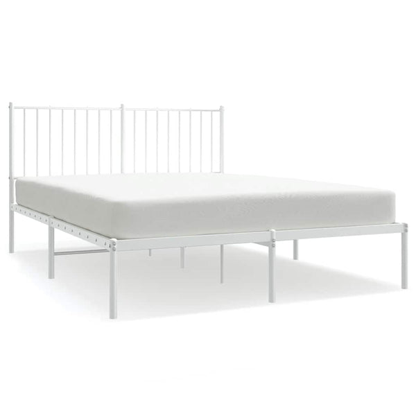 Metal Bed Frame With Headboard White 137X187 Cm Double Double Bed Frames