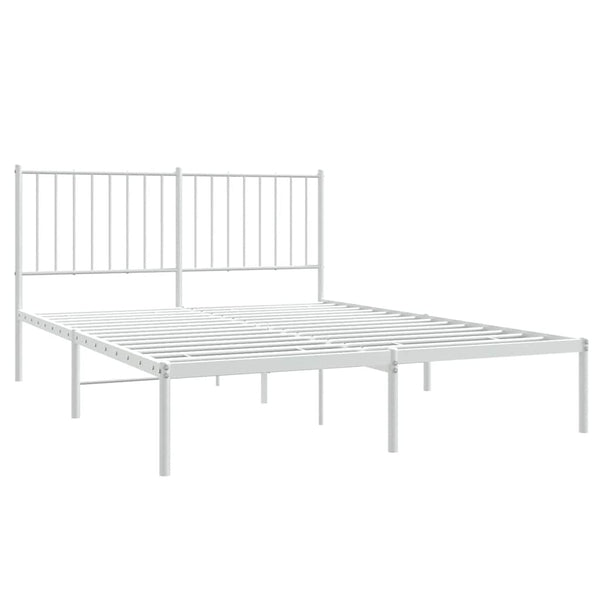 Metal Bed Frame With Headboard White 137X187 Cm Double Double Bed Frames