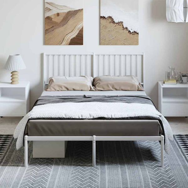 Metal Bed Frame With Headboard White 137X187 Cm Double Double Bed Frames