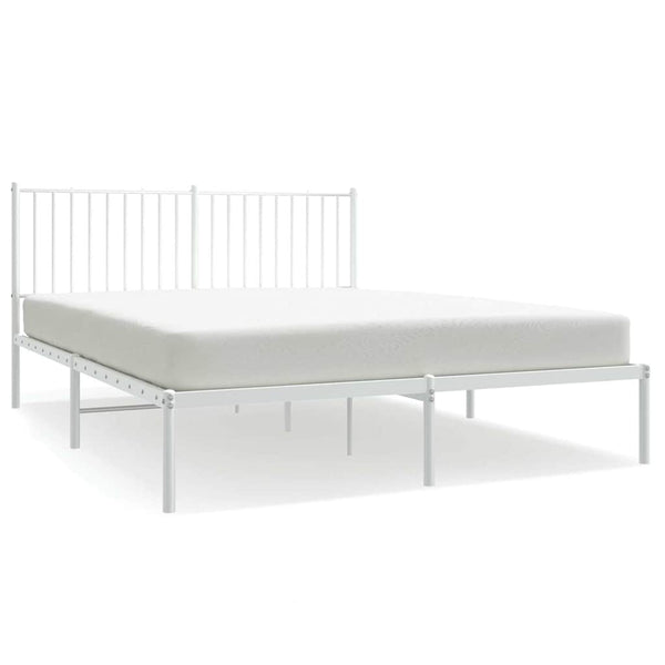 Metal Bed Frame With Headboard White 153X203 Cm Queen Queen Bed Frames