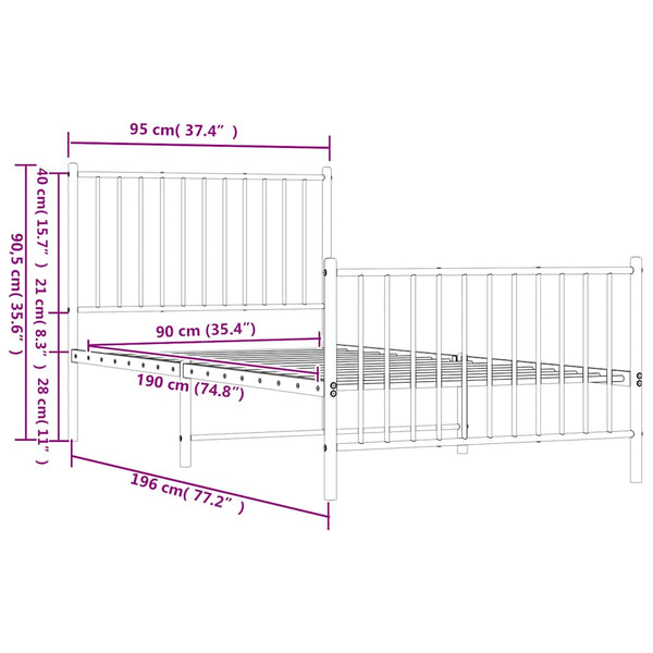 Vidaxl Metal Bed Frame Without Mattress Footboard White 90X190 Cm Single Bed Frames