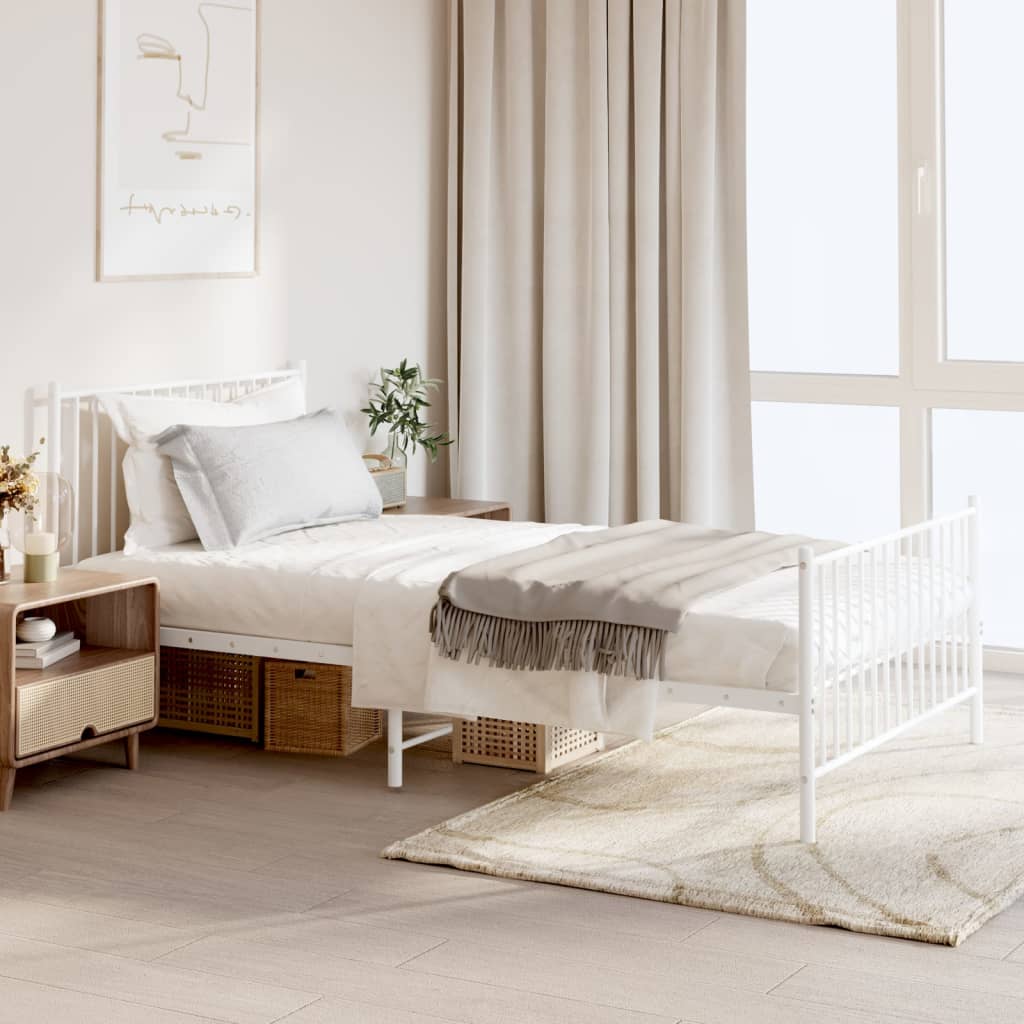 Metal Bed Frame With Headboard And Footboard White 107X203 Cm King Single Bed Frames