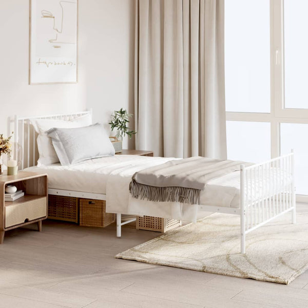 Metal Bed Frame With Headboard And Footboard White 107X203 Cm King Single Bed Frames