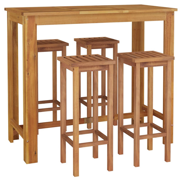 Vidaxl 5 Piece Garden Bar Set Solid Wood Acacia Benches Bar Stools