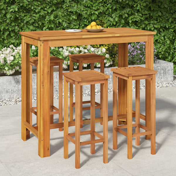 Vidaxl 5 Piece Garden Bar Set Solid Wood Acacia Benches Bar Stools
