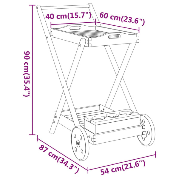Tea Trolley 54X87x90 Cm Solid Wood Acacia Kitchen Carts