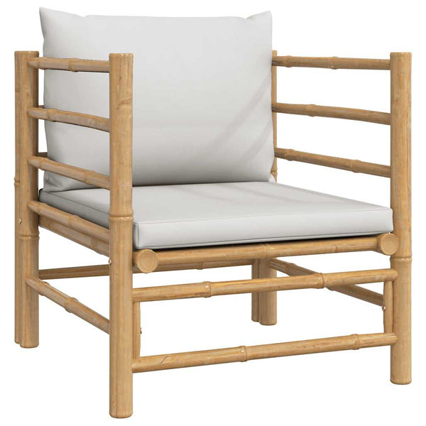 Vidaxl Garden Sofa With Light Grey Cushions Bamboo Patio Chairs