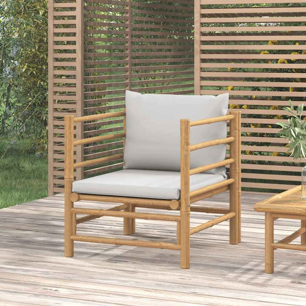 Vidaxl Garden Sofa With Light Grey Cushions Bamboo Patio Chairs