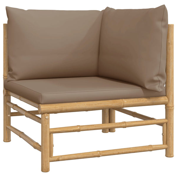 Garden Corner Sofa With Taupe Cushions Bamboo Patio Chairs