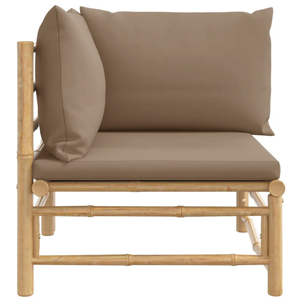 Garden Corner Sofa With Taupe Cushions Bamboo Patio Chairs