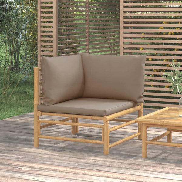 Garden Corner Sofa With Taupe Cushions Bamboo Patio Chairs