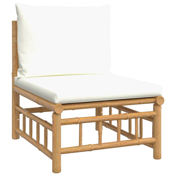 Garden Middle Sofa With Cream White Cushions Bamboo Patio Chairs