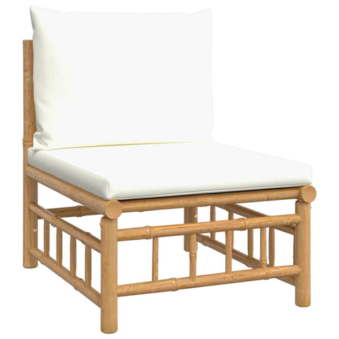Garden Middle Sofa With Cream White Cushions Bamboo Patio Chairs