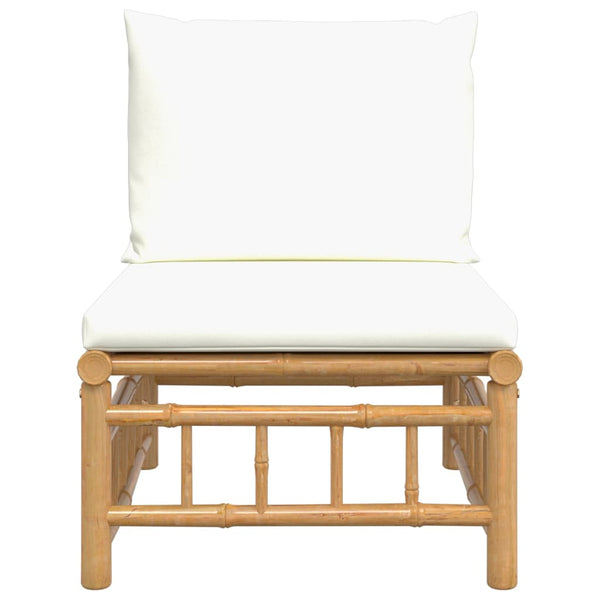 Garden Middle Sofa With Cream White Cushions Bamboo Patio Chairs