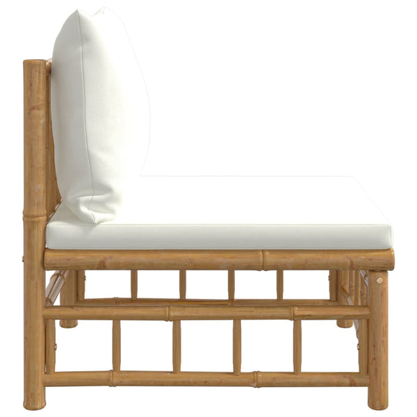 Garden Middle Sofa With Cream White Cushions Bamboo Patio Chairs