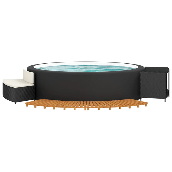 Hot Tub Surround Black Poly Rattan And Solid Wood Acacia Hot Tubs