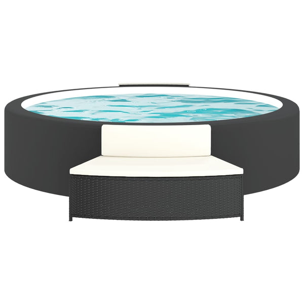 Spa Benches With Cushions 2 Pcs Black Poly Rattan Patio Benches