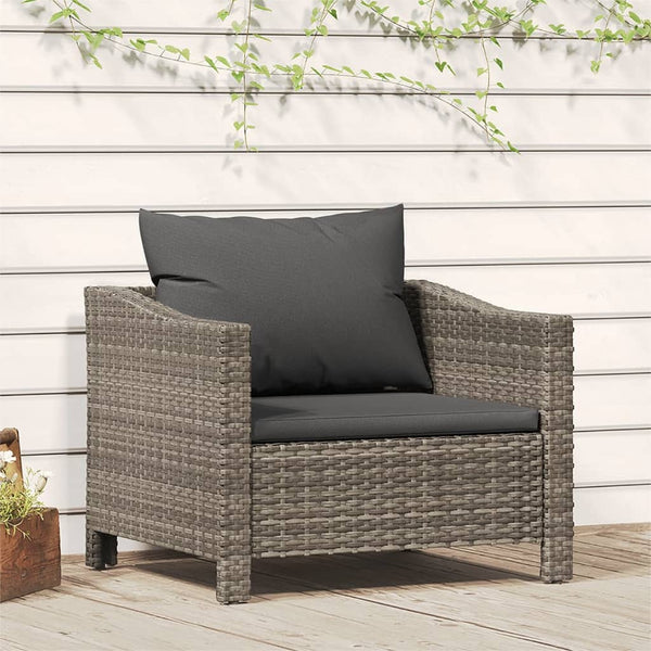 Garden Armchair With Cushion Grey Poly Rattan Patio Chairs