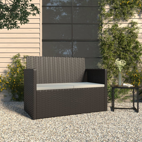 Garden Bench With Cushions Black 105 Cm Poly Rattan Patio Benches