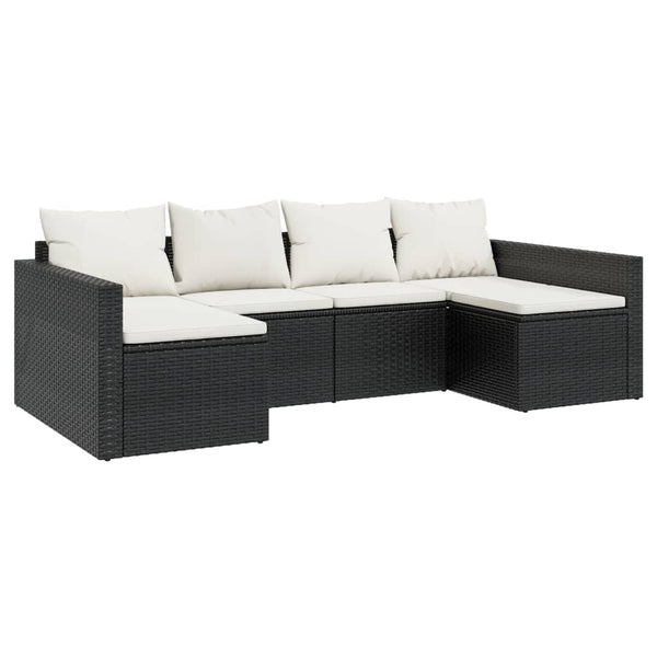 2 Piece Garden Lounge Set With Cushions Black Poly Rattan Patio Furniture Sets