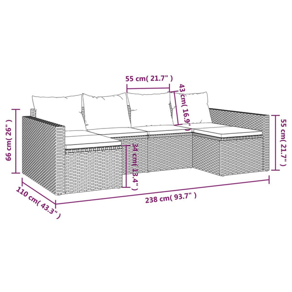 2 Piece Garden Lounge Set With Cushions Black Poly Rattan Patio Furniture Sets