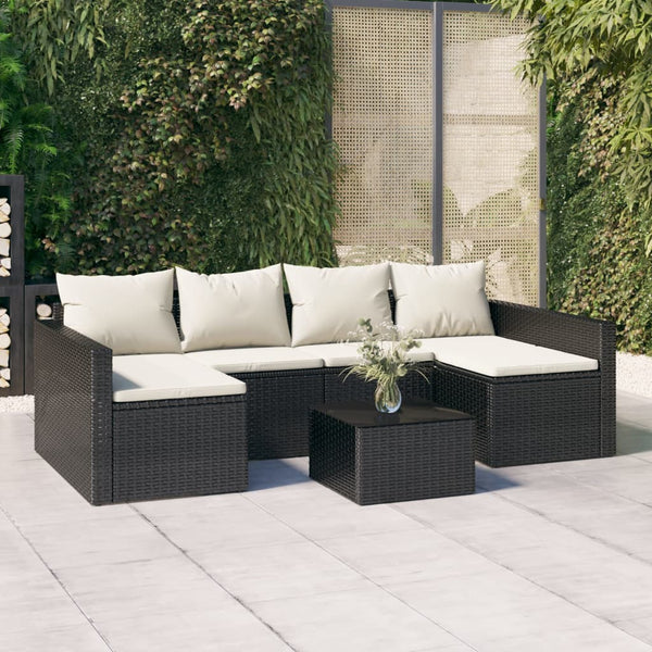 2 Piece Garden Lounge Set With Cushions Black Poly Rattan Patio Furniture Sets