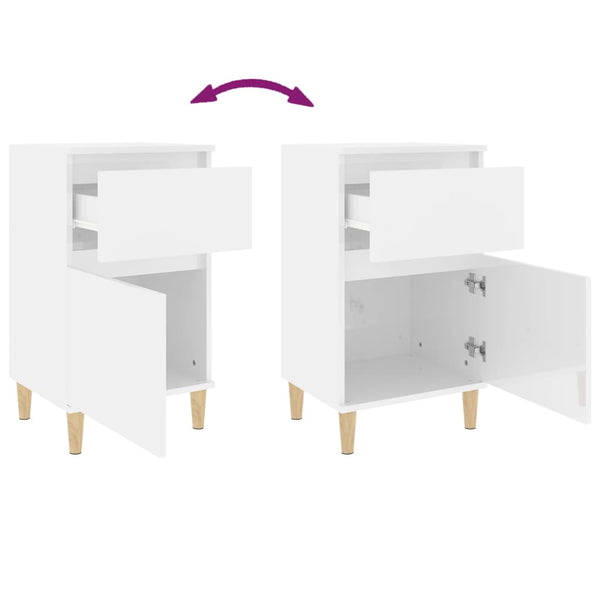 Bedside Cabinets 2 Pcs High Gloss White 40X35x70 Cm Bedside Tables
