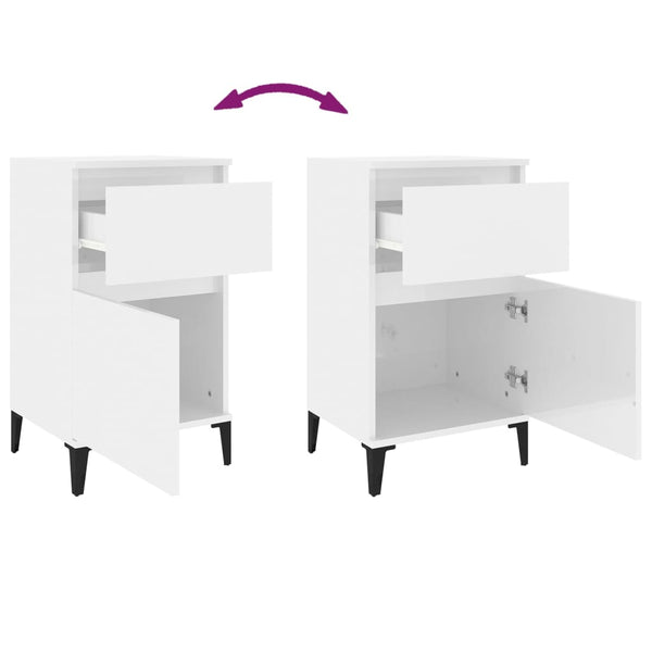 Bedside Cabinets 2 Pcs High Gloss White 40X35x70 Cm Bedside Tables