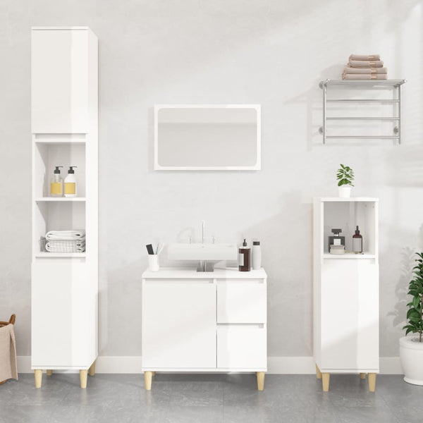 Bathroom Cabinet High Gloss White 30X30x100 Cm Engineered Wood Bathroom Cabinets