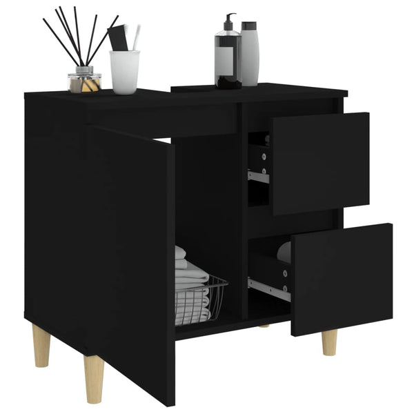 Bathroom Cabinet Black 65X33x60 Cm Engineered Wood Bathroom Cabinets