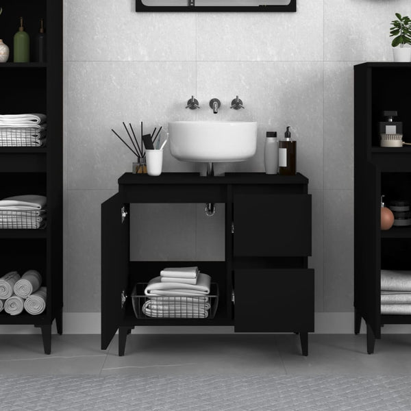 Bathroom Cabinet Black 65X33x60 Cm Engineered Wood Bathroom Cabinets