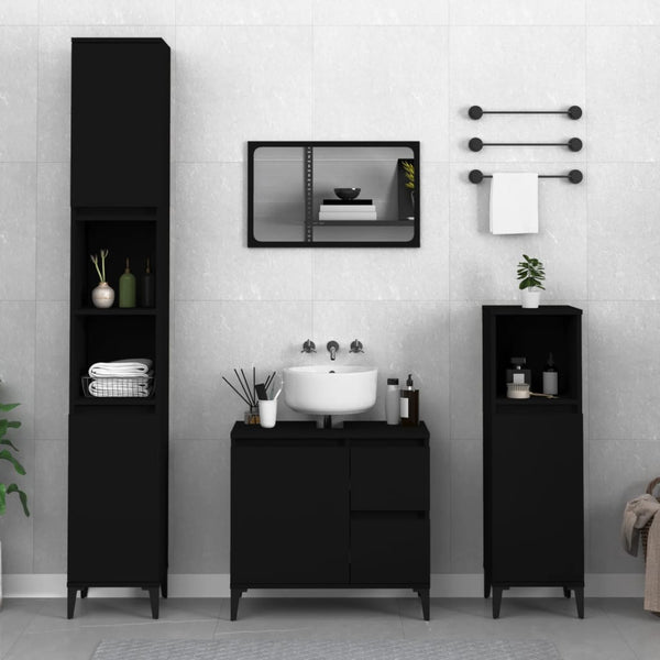 Bathroom Cabinet Black 65X33x60 Cm Engineered Wood Bathroom Cabinets