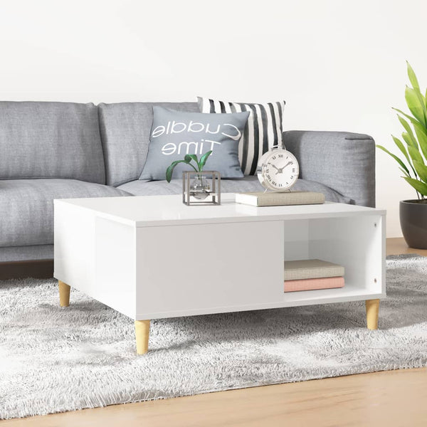 Coffee Table High Gloss White 80X80x36.5 Cm Engineered Wood Coffee Tables