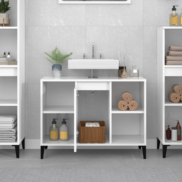 Sink Cabinet High Gloss White 80X33x60 Cm Engineered Wood Bathroom Cabinets