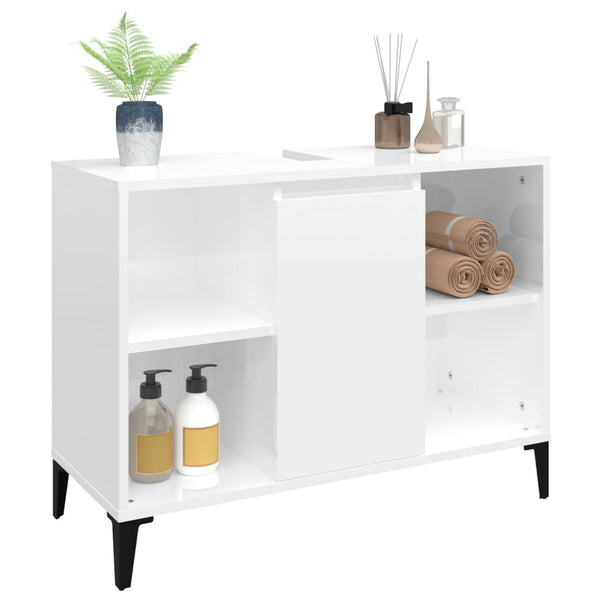 Sink Cabinet High Gloss White 80X33x60 Cm Engineered Wood Bathroom Cabinets