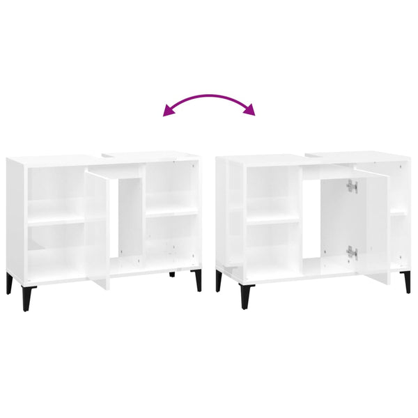 Sink Cabinet High Gloss White 80X33x60 Cm Engineered Wood Bathroom Cabinets