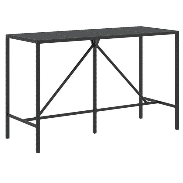 Bar Table With Glass Top Black 180X70x110 Cm Poly Rattan Bar Tables