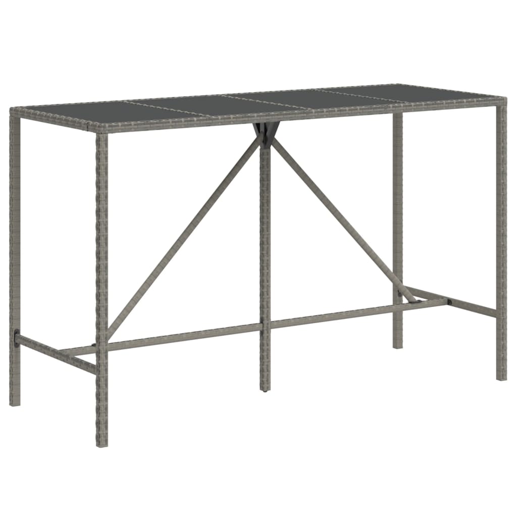 Bar Table With Glass Top Grey 180X70x110 Cm Poly Rattan Bar Tables