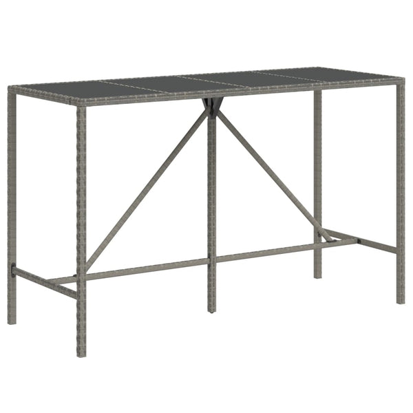 Bar Table With Glass Top Grey 180X70x110 Cm Poly Rattan Bar Tables