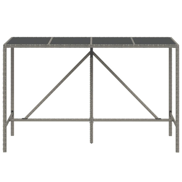 Bar Table With Glass Top Grey 180X70x110 Cm Poly Rattan Bar Tables