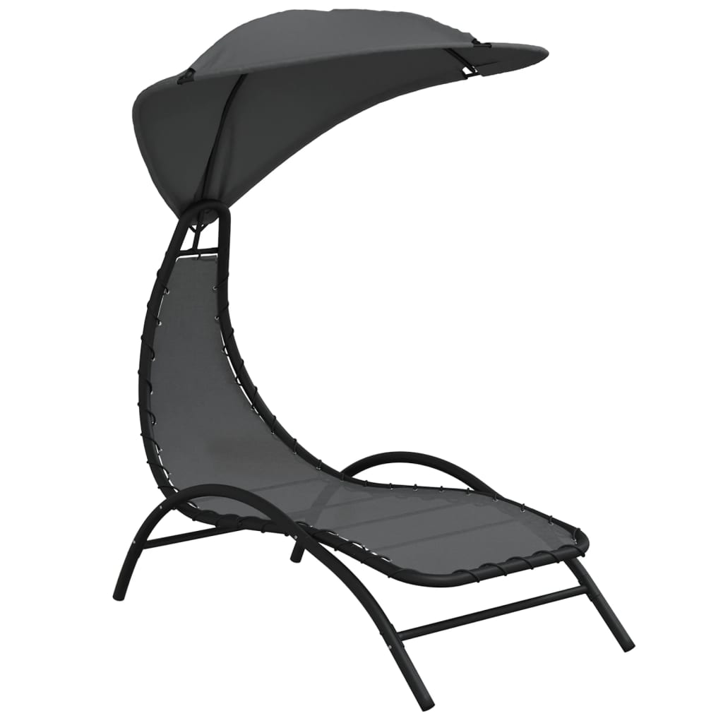 Sun Lounger With Canopy Dark Grey 167X80x195 Cm Fabric&Steel Loungers